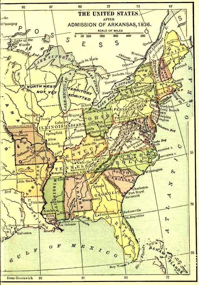 Eastern United States After the Admission of Arkansas, 1836